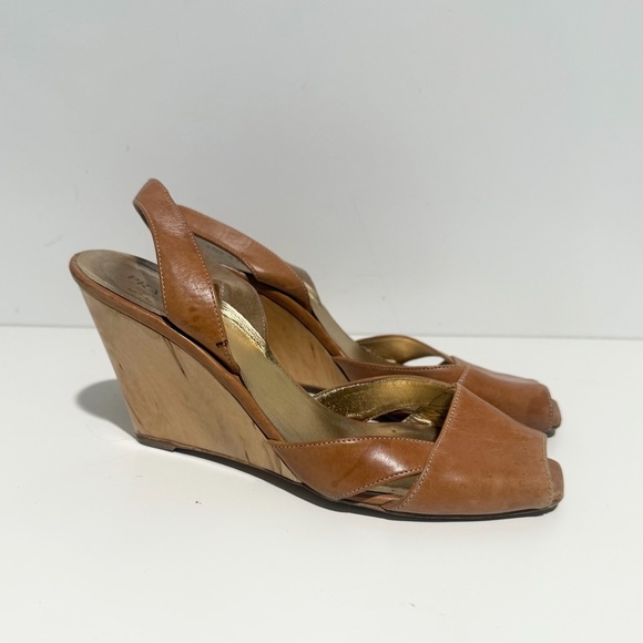 Prada Shoes - Prada Leather Slingback Elegant Brown Wedge Sandals 38.5